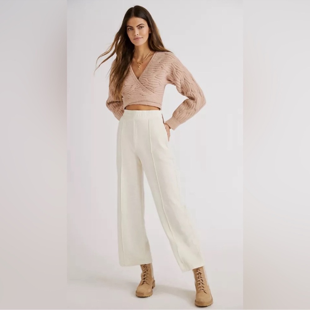 AG Adriano Goldschmied The North Cotton Wide Leg Pants in Ivory - Picture 1 of 12